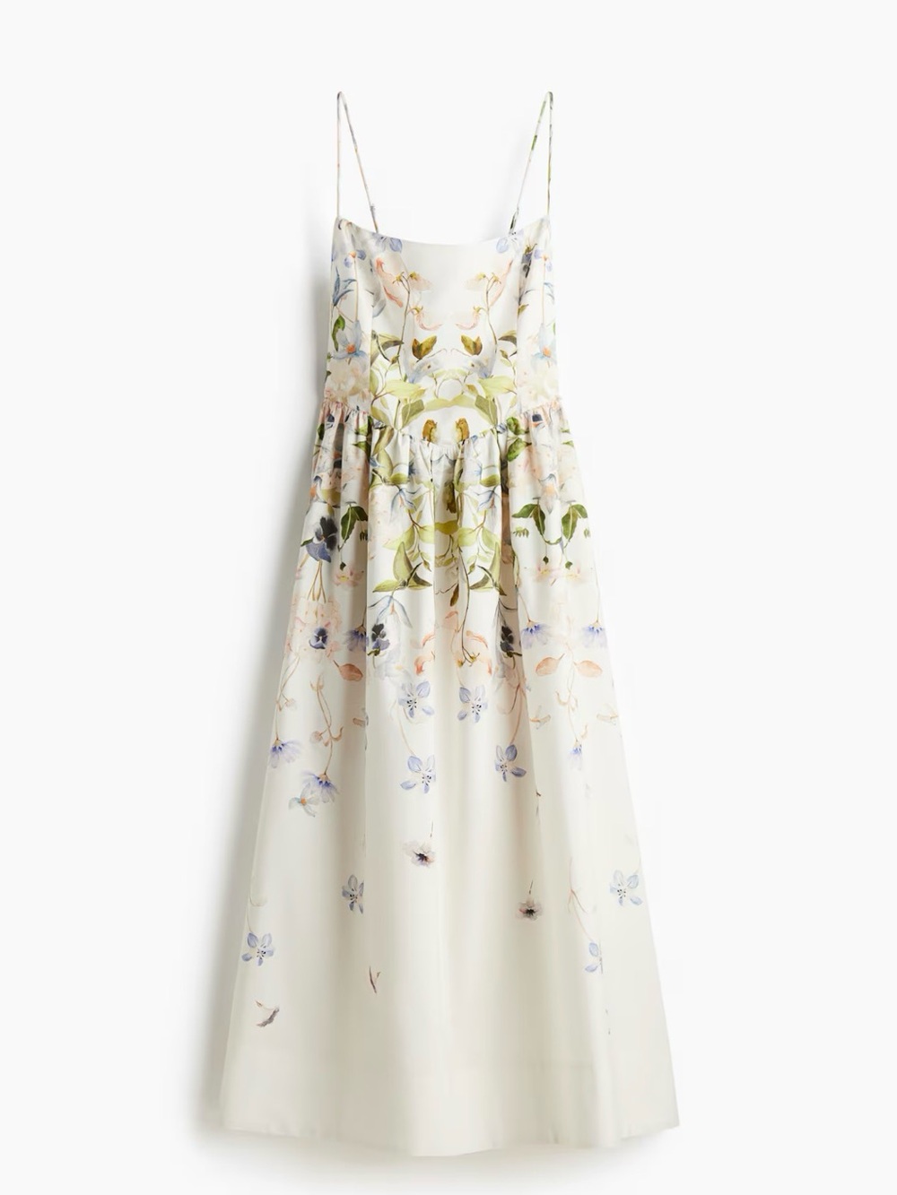 H&M White Floral Maxi Dress with Green and Pale Blue Accents